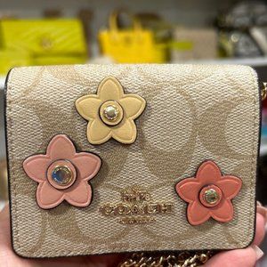 Mini Wallet On A Chain In Signature Canvas With Floral Applique